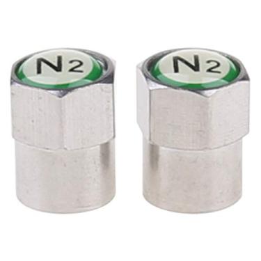 Imagem de caralin 2 peças / conjunto cromado para válvula TPMS Auto tampa de inserção de pneu nitrogênio N2 tampa contra poeira