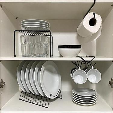 Imagem de Kit Organizador Armário Cozinha Xícara Prato Escorredor 4 Un - Preto