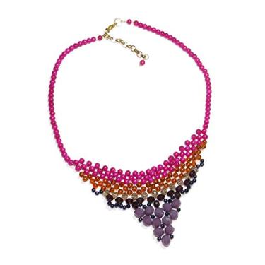Imagem de Colar Nefertiti rosa e roxo, cristais e porcelana tcheca