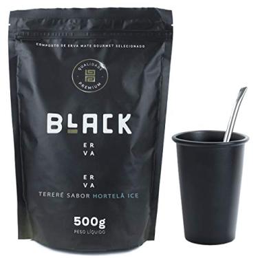 Imagem de KIT COMPLETO COPO DE TERERÉ PRETO 350ML + BOMBA DE TERERE + BLACK ERVA 500G (Hortelã Ice)