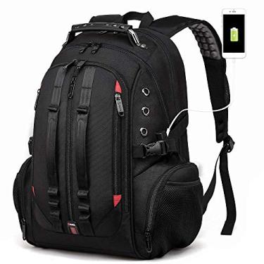 Imagem de Mochila durável para estudantes, bolsa masculina de viagem à prova d'água, orifício para plugue de ouvido, interface de carregamento USB, mochila de grande capacidade, adequada para escalada, negócios, acampamento ao ar livre, preta