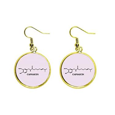 Imagem de Brinco com pingente dourado com estrutura molecular química de pimenta, joia feminina