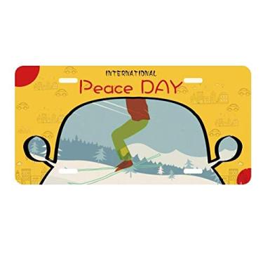 Imagem de DIYthinker Placa de esqui para esqui com ilustração de esportes de inverno placa de licença etiqueta decoração de carro dia da paz
