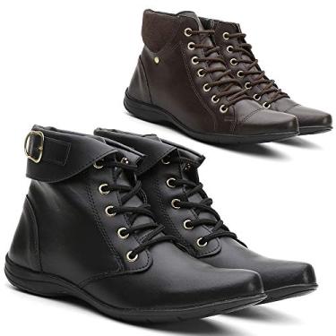 Imagem de Kit 2 Pares Bota Feminina Cano Curto Coturno Dia a Dia Cor:Preto;Tamanho:40