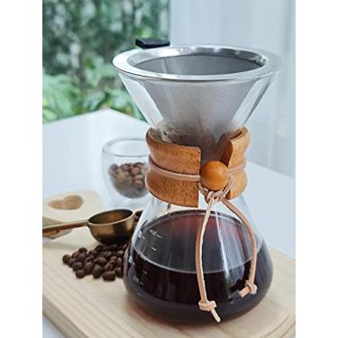 Imagem de CAFETEIRA EM VIDRO PASSADOR DE CAFÉ COM FILTRO EM INOX 400ML DETALHE MADEIRA