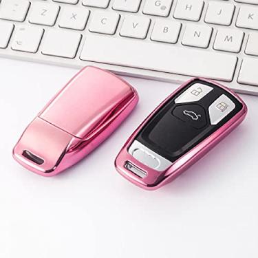 Imagem de SELIYA Capa para chave de carro de TPU (poliuretano termoplástico) adequada para Audi A4 B9 Q5 Q7 TT TTS 8S 2016 2017 estilo chaveiro de carro, B, rosa