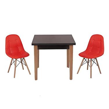 Imagem de Conjunto Mesa de Jantar Luiza 80cm Preta com 2 Cadeiras Botonê - Vermelho