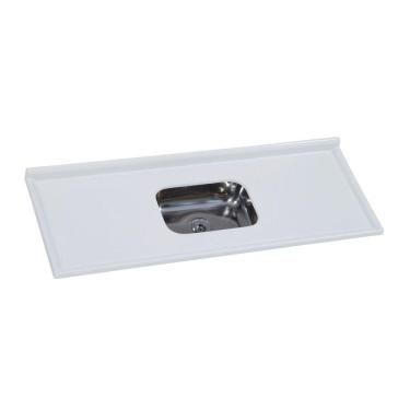 Imagem de Pia de Cozinha em Mármore Sintético com Cuba em Aço Inox 150cmx55cm AJ Rorato Gelo