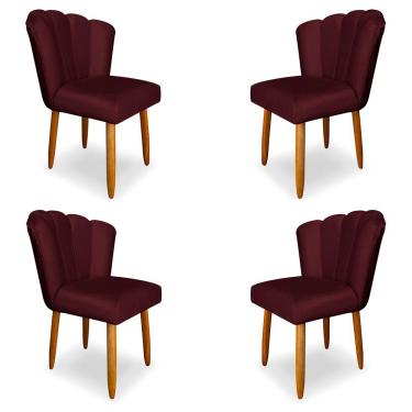 Imagem de Kit 4 Cadeiras de Jantar Pétala Estofada Pés Palito Veludo Bordô - Montanaris Decor