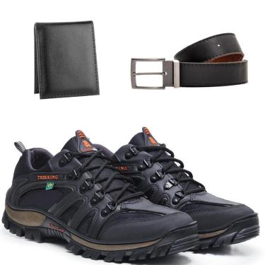 Imagem de Tênis Esportivo Aventura Casual Trilha Adventure Couro Confort Flex + Kit-Masculino