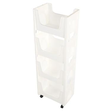 Imagem de Prateleira Flutuante, Rodas Grossas Com Trava Carrinho de Armazenamento de Plástico de Grande Capacidade para Garrafas de Tempero de Livros (Branco)