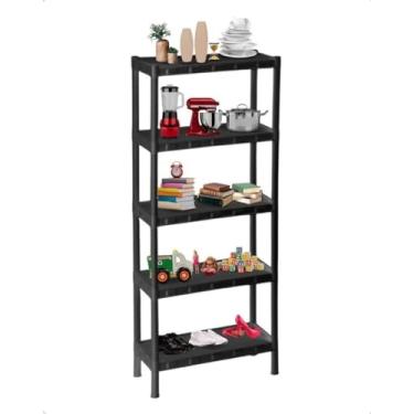 Imagem de Estante Plastica Modular Preta 5 Andares Divisórias Multiuso Organizadora