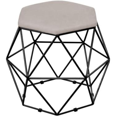 Imagem de Puff Decorativo Aramado Preto Six L02 Linho Bege - Lyam Decor