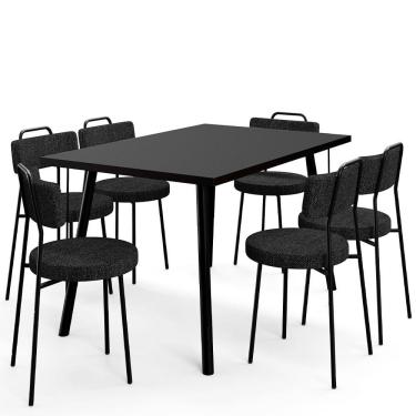 Imagem de Mesa de Jantar Montreal Preto 135cm com 06 Cadeiras Industrial Barcelona F01 Linho Chumbo - Lyam