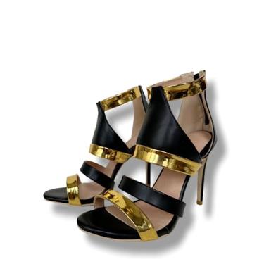 Imagem de Frankie Hsu Sandálias femininas femininas de salto alto stiletto, modelo de luxo de designer de patente de ouro preto, tamanho grande tamanho 38-50 unissex sapatos modernos para mulheres e homens,