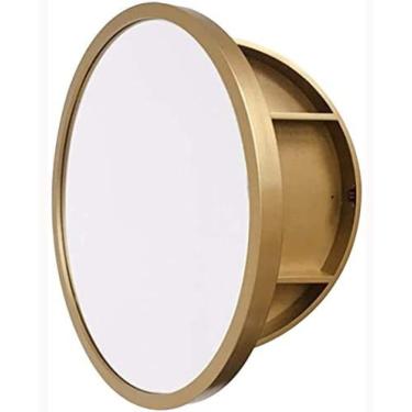 Imagem de Armários de espelho Espelho de parede do banheiro com armário de armazenamento Espelho redondo Espelho de vaidade do banheiro Armários de móveis,Ouro Latão,50cm