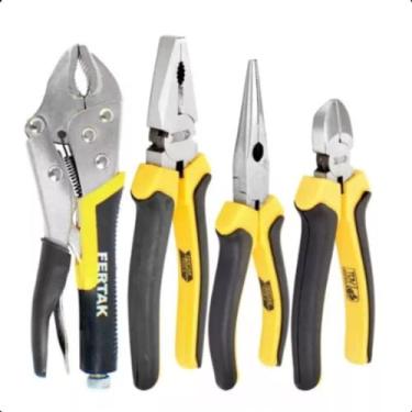 Imagem de Kit Jogo 4 Alicates –1 Alicate Universal 8 Pol –1 Alicate de Corte Diagonal 6" –1 Alicate Bico Meia Cana 6"- 1 Alicate de Pressão 10 Pol.