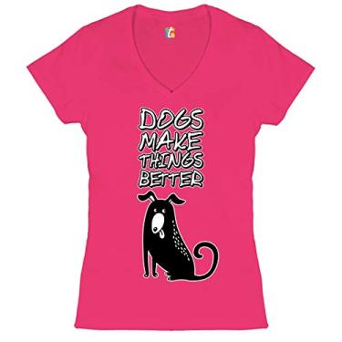 Imagem de Camiseta feminina com gola V Dogs Make Things Better Pet Owner I Love My Dog, rosa, M