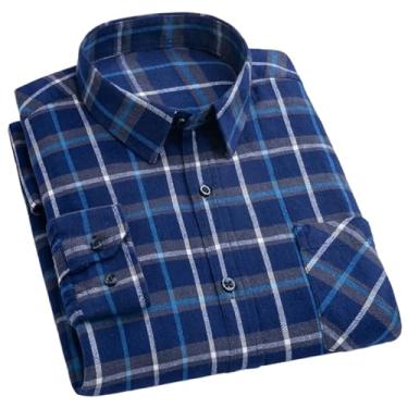 Imagem de Camisa xadrez masculina de flanela de algodão manga comprida macia para homens lazer clássico vintage masculino, 859, GG