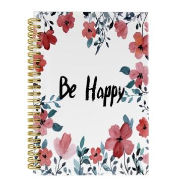 Imagem de Knibeo Caderno floral, diário floral para mulheres, caderno bonito, diários bonitos para mulheres, cadernos inspiradores Be Happy, caderno floral espiral 14 x 20 cm