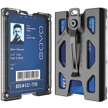 Imagem de GOVO Porta-crachá/carteira T4 – Porta-identidade de policarbonato durável com clipe de metal e 4 compartimentos para cartões (comporta de 1 a 4 cartões) preto