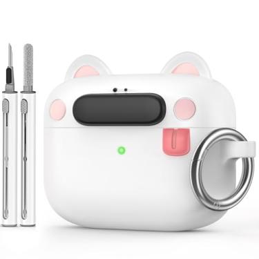 Imagem de BOBEN Capa para AirPods Pro 2ª geração 2022 linda capa de silicone macio para AirPods Pro 2, com chaveiro e caneta limpa, carregamento sem fio e LED frontal visível, preta (branca)