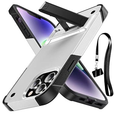 Imagem de YSLBWLE Capa para iPhone 13 Pro, capa protetora resistente à prova de choque, proteção de nível militar, resistente a arranhões, capa fina e fina, com suporte, com cordão, branca 6-IP13P-02