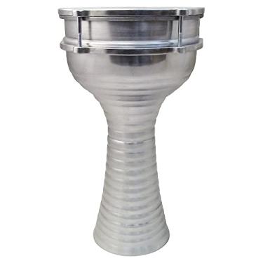 Imagem de ZAZA Percussion Darbuka de alumínio de 40 cm de comprimento, cabeça sintética ajustável de 20 cm (prata)