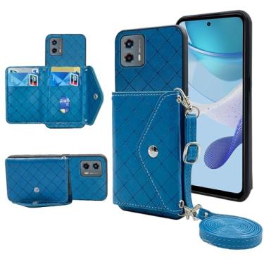 Imagem de Furiet Capa carteira compatível com Motorola Moto G 5G 2023 com alça de ombro transversal e suporte de couro para cartão de crédito, acessórios para celular para G5G G5 feminino azul