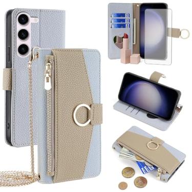 Imagem de Asuwish Capa de telefone para Samsung Galaxy S23 5G capa carteira com protetor de tela e espelho capa flip anel suporte cartão alça transversal suporte celular S 23 23S GS23 G5 SM-S911U 6,1 polegadas