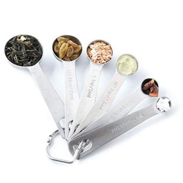 Imagem de Onwon Colheres medidoras de aço inoxidável 18/8 com bônus de suporte de anel, conjunto de 6 colheres de sopa de cozinha precisas para colheres de medição de 1/8 de colher de chá de metal