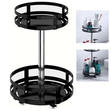 Imagem de Fruteira Cesto Organizador 2 Andares Giratorio Prateleira Porta Condimento Bancada Mesa Multiuso Resistente