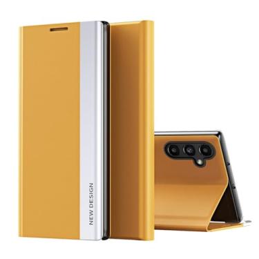 Imagem de Capa de telefone flip com suporte revestido para Samsung A54 A34 A24 A13 A23 A73 A33 A70 Capa de couro para Samsung A53 A32 A12 A22 A71 A51 A32, amarelo, para A42 5G