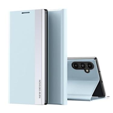 Imagem de Capa de telefone flip com suporte revestido para Samsung A54 A34 A24 A13 A23 A73 A33 A70 Capa de couro para Samsung A53 A32 A12 A22 A71 A51 A32, azul claro, para A34 5G