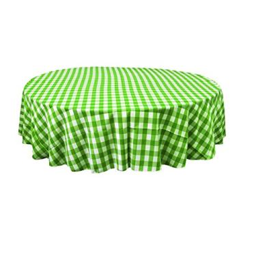 Imagem de LA Linen Toalha de mesa redonda xadrez de poliéster, 182 cm, verde-limão/branco