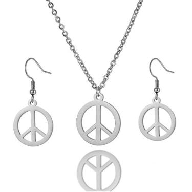 Imagem de Brincos pendentes de gota de aço inoxidável cor dourada cor paz pingente símbolo símbolo da paz colar gargantilha, Aço inoxidável, na gem