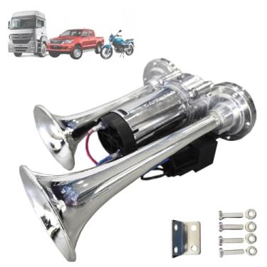 Imagem de Buzina 2 Cornetas Caminhão Trem 12v C/Compressor E Rele