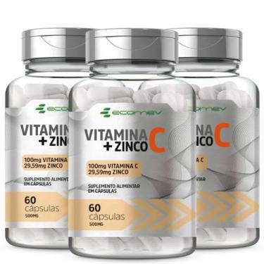 Imagem de 3Un Vitamina C + Zinco Quelado 500mg 180 Cápsulas Ecomev - (Kit 6 Meses)