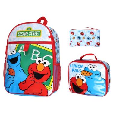 Imagem de Mochila Sesame Street ABC Cookie Monster Elmo 3 peças lancheira bolsa lápis