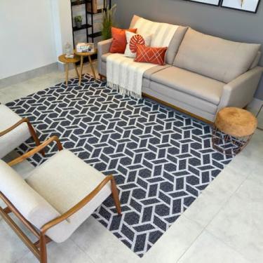 Imagem de Tapete Premium Sofisticado 2x2 Sala Antialérgico Casa Apartamento (Preto Fosco, 2,00X2,00)