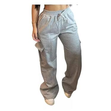 Imagem de Calça Feminina Calça Moletom Cargo Pantalona Wide Leg Plus Size P Ao G3 Flanelada Elastico na Cintura Tecido Grosso Plus Size (BR, Alfa, GG, Regular, Regular, Tamanho Plus, Cinza)