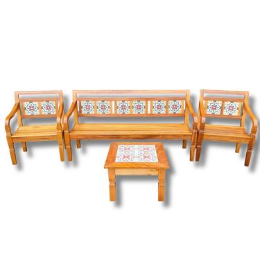 Imagem de Conjunto jogo de banco com mesa de centro Madeira de Demolição Detalhe em Ladrilho Sudeste Rústico