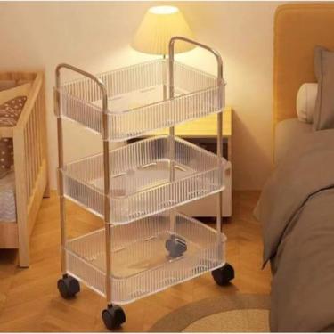 Imagem de Carrinho Auxiliar Organizador Prático Portátil C/Rodinha 3 Prateleiras Acrílico Resistente Multiuso Estante Portátil Rack Quarto Banheiro Escritório Salão Studio