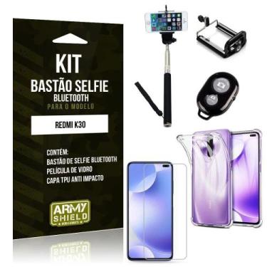 Imagem de Bastão De Selfie Bluetooth Redmi K30 + Capinha +Película 3D - Armyshie