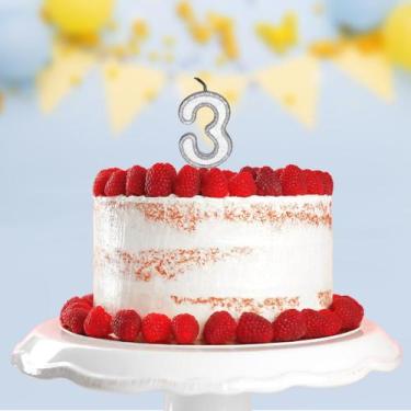 Imagem de Vela Aniversario Diamante Star Branco C/ Prata Nº 3 C/ 1un. - TAMAROZZ