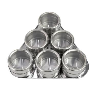 Imagem de Porta Condimento Inox Magnético Com 6 Porta Tempero