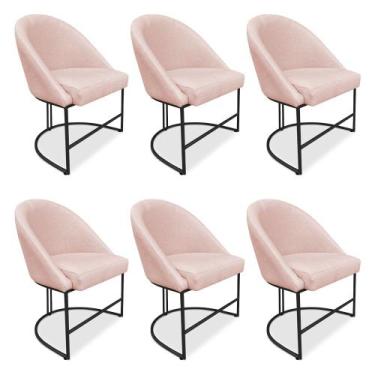 Imagem de Kit 06 Cadeiras Poltrona de Jantar Bela Suede Rosa Bebê Base Metálica 