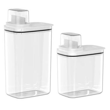 Imagem de Conjunto 2 Dispenser 2,3L 1,5LOrganizador Lavanderia Para Sabão Amacia