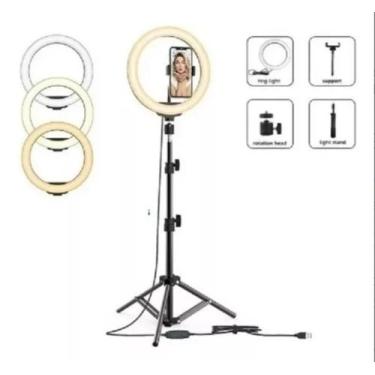 Imagem de Kit Completo Ring Light 10 26cm com Tripé grande profissional - bmax