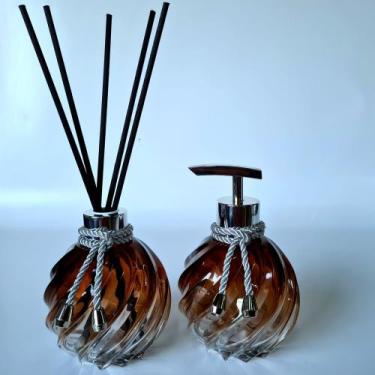 Imagem de Kit Lavabo, Saboneteira E Difusor - R&A, Espiral Citrino Prata